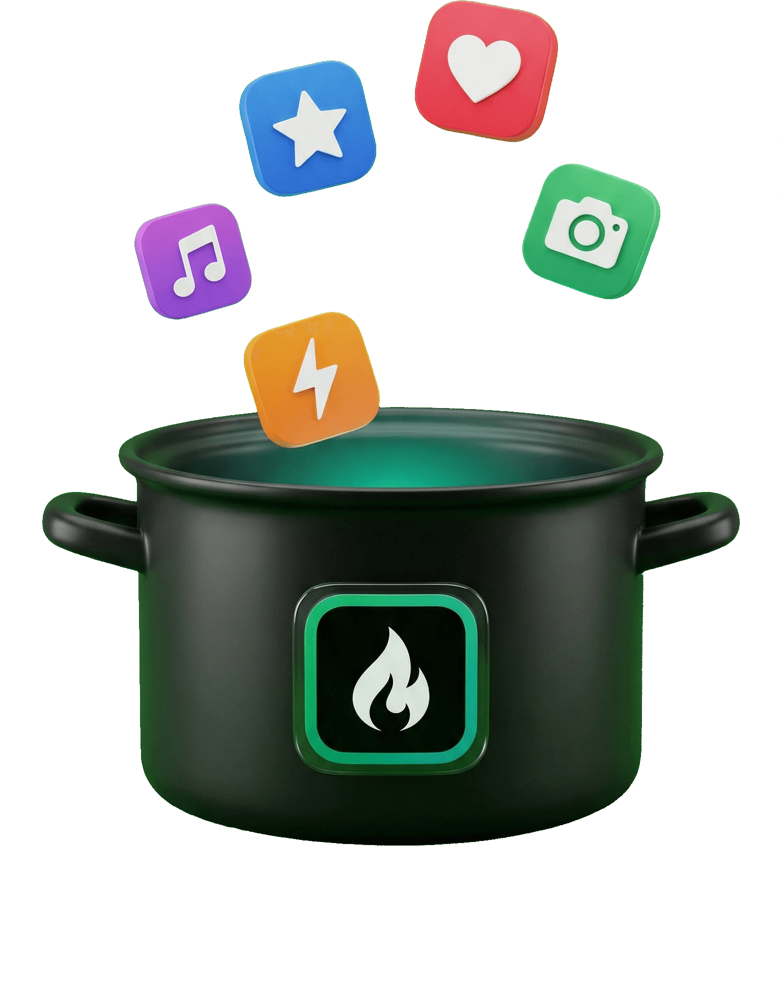 Happy woman in a green sweater holding a phone and looking up