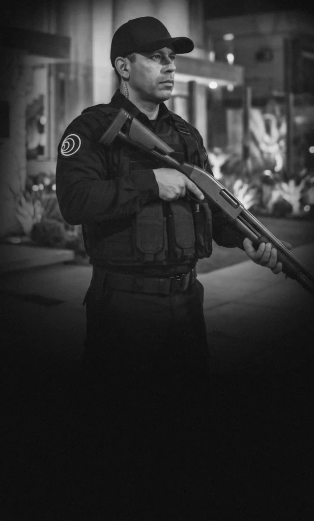 Segurança armado fazendo a vigilância de uma casa.