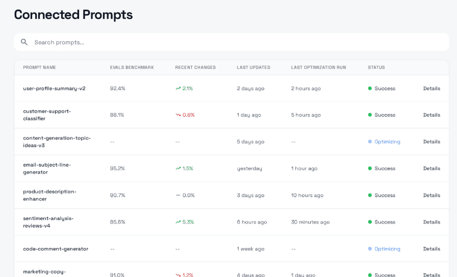 An image of PromptSolved prompts list ui