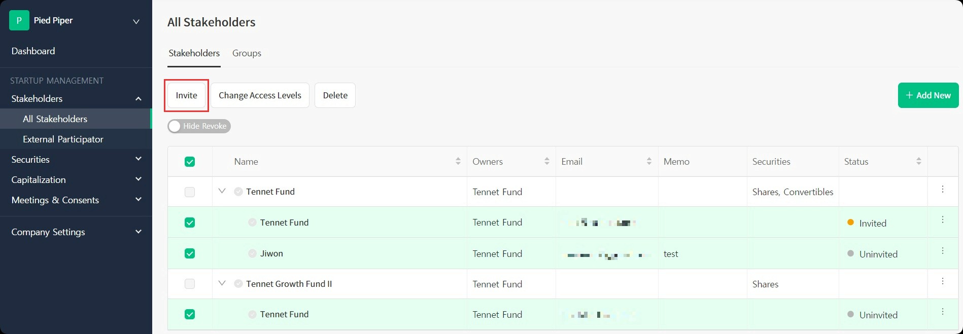 check all related contact points and select Invite