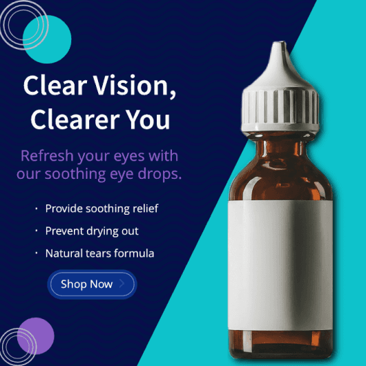 Template free eye drop medicine banner with CTA button generated with Sivi AI