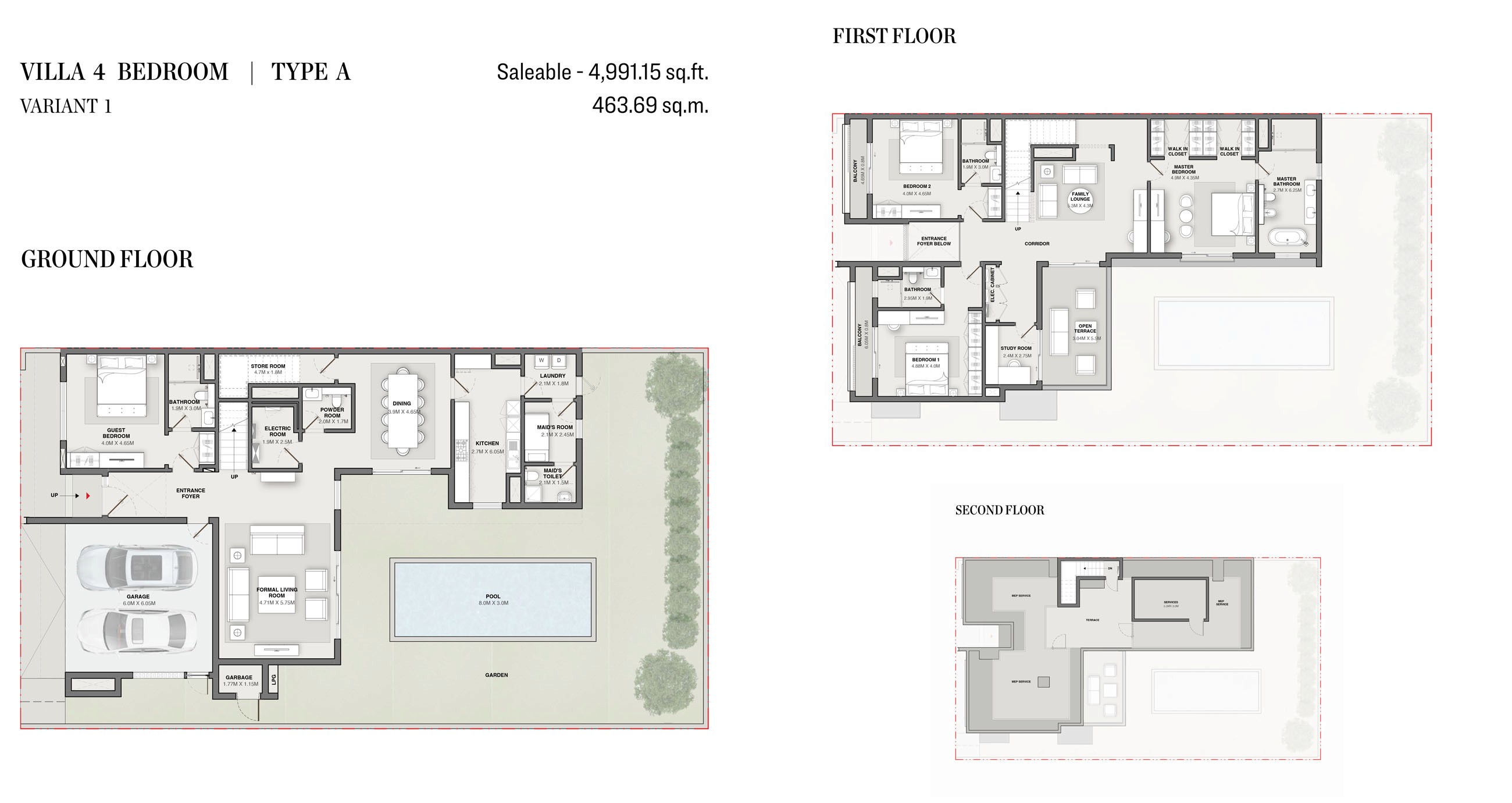 Sobha Reserve Villas 4 Bedroom Floor Plan