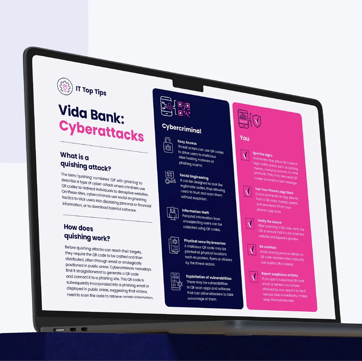 Vida Bank digital infographic shown on macbook