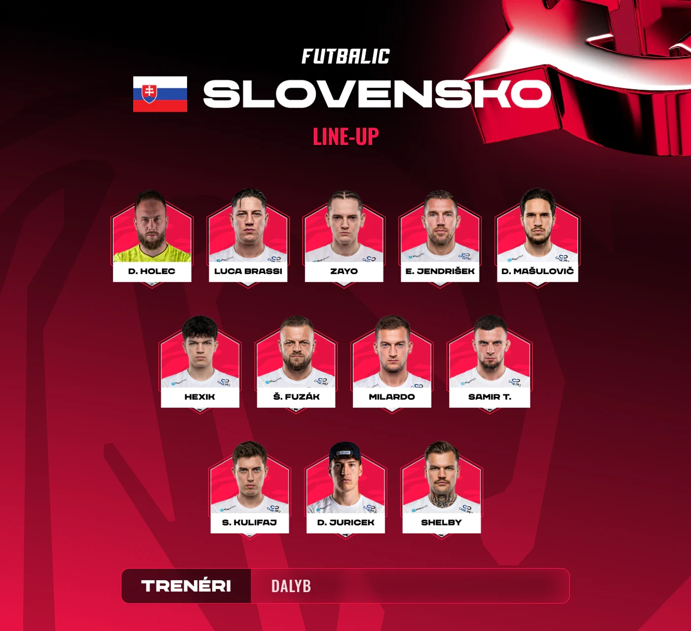 Slovakia team lineup graphic with player photos for Futbalic matchday.