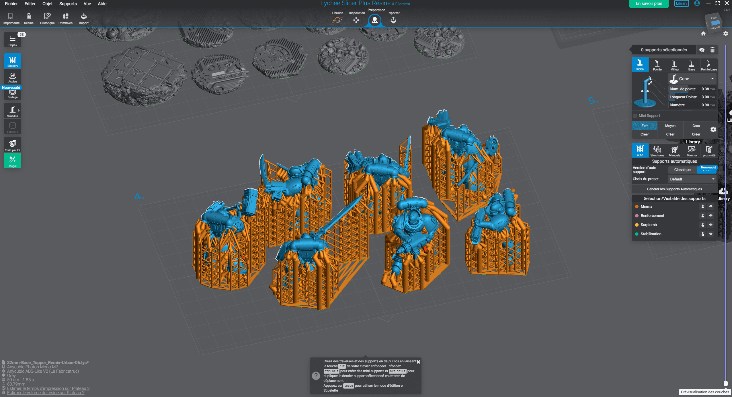 Enssemble de modele 3D avec des supprots d'impression 3D Résine