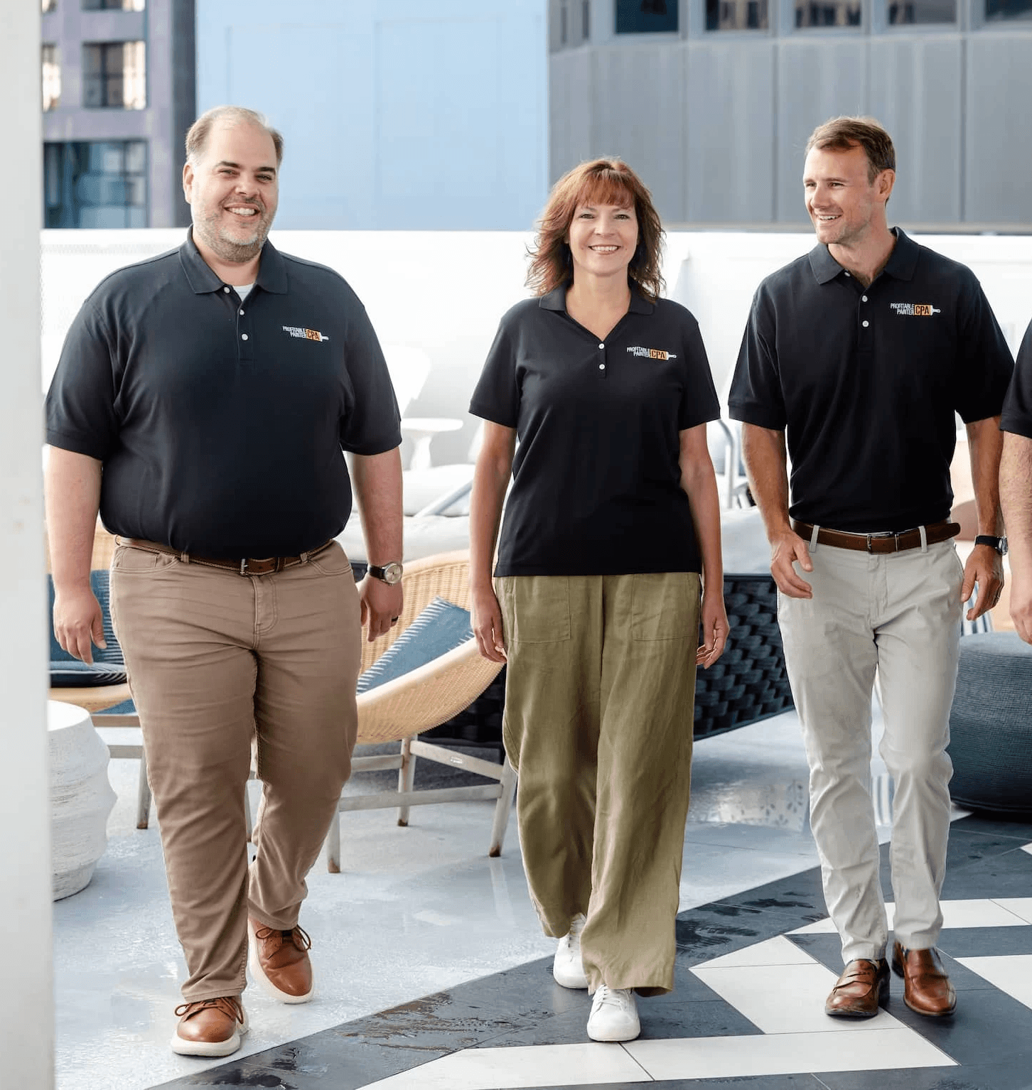 Image of Proftiable Painter staff smiling on sofa.