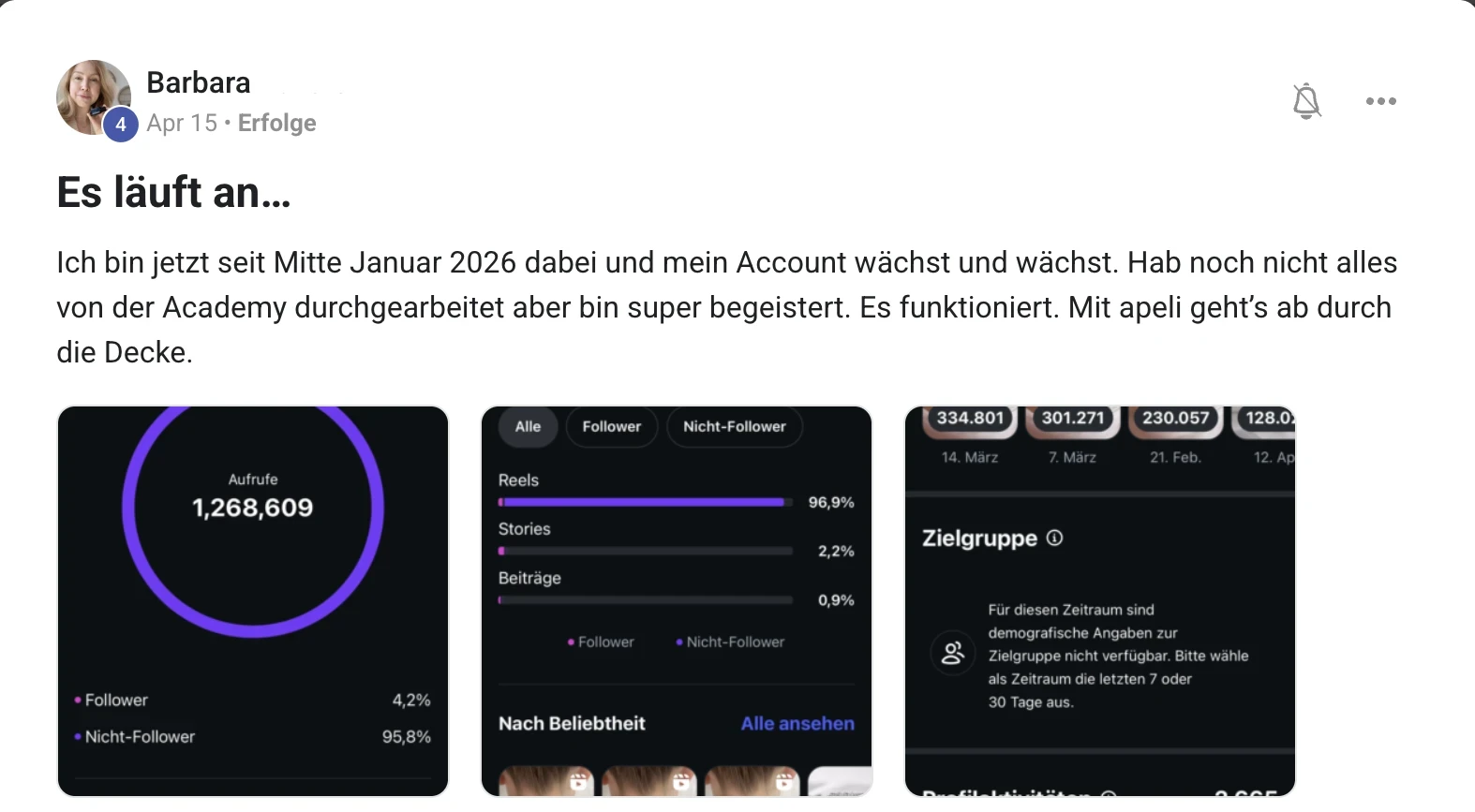 Erfolgsbericht KI Creator Akademie: Barbara erreicht mit Apeli AI über 1,2 Millionen Aufrufe