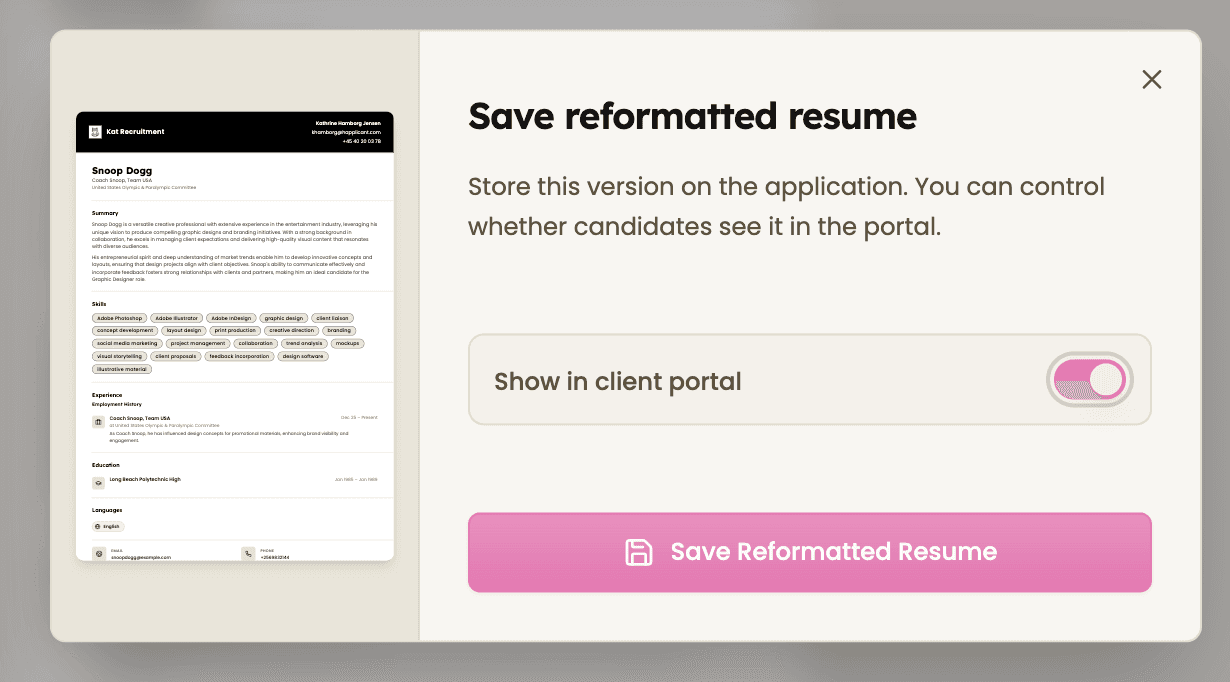 Save and share reformatted resume