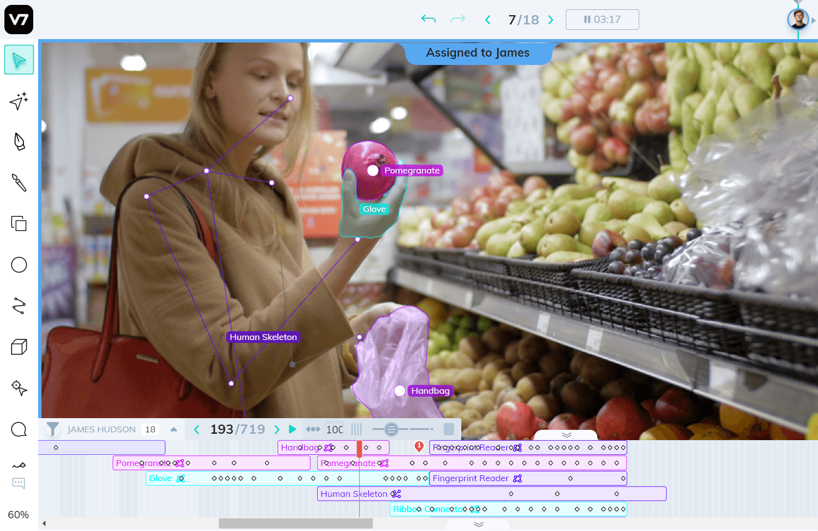 Annotating videos frame-by-frame in V7 and labels stacking