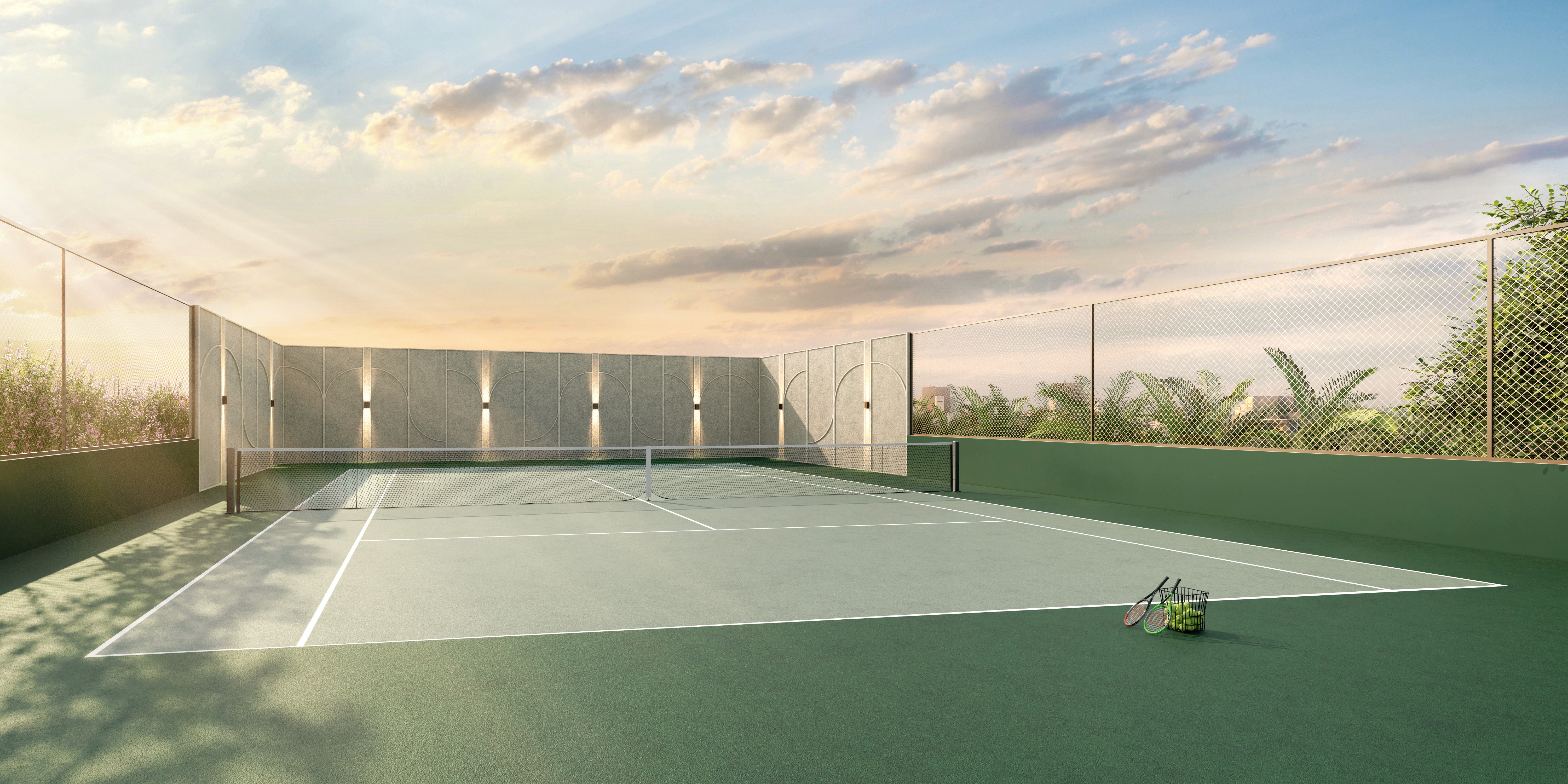 Curved modern skyscraper against a clear blue sky.