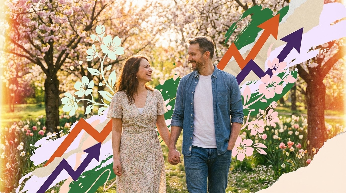 Forårssol over caféborde og mennesker på vej på date