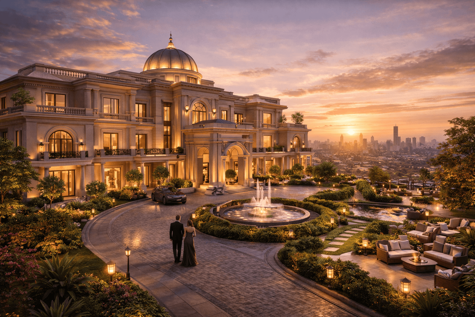 Luxury heritage-inspired residential architecture with landscaped gardens and premium lifestyle setting in Sector 36–37, Panipat by M3M