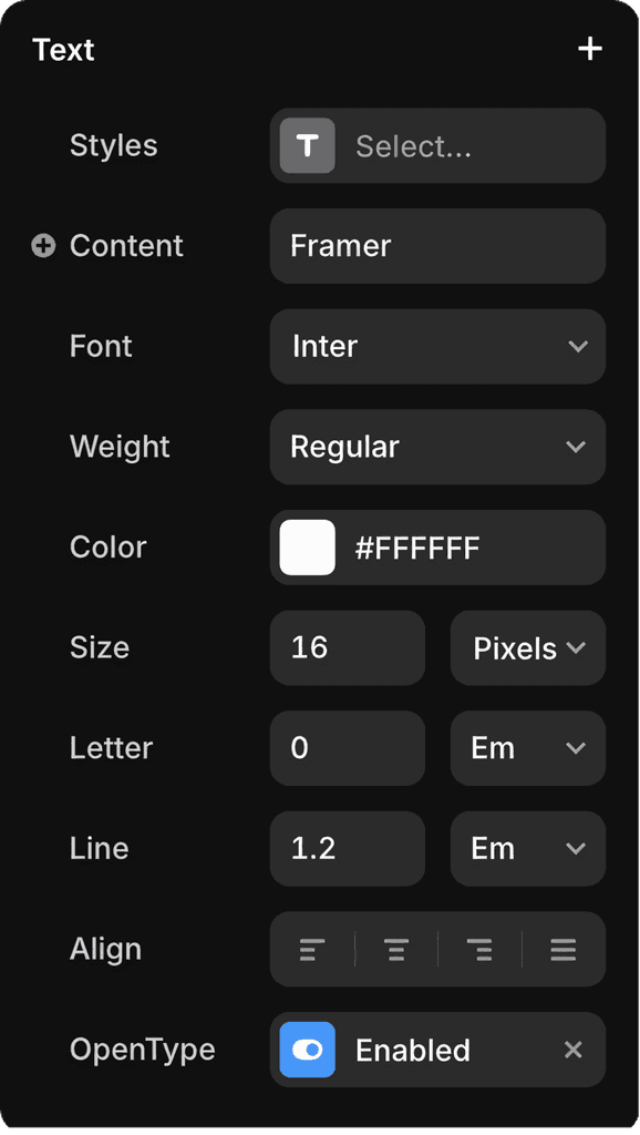 Text properties in Framer