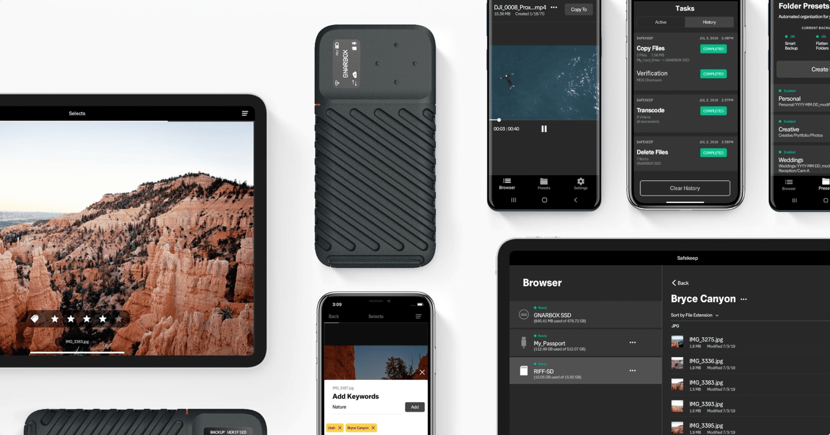 Collage of GNARBOX mobile device next to other compatible mobile devices.