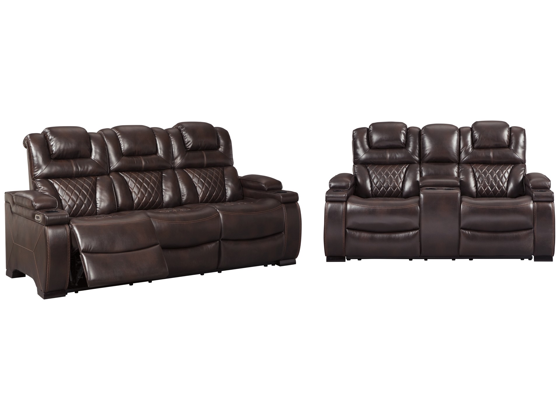 "Side view of Warnerton Power Reclining Sofa with loveseat showcasing its functionality"