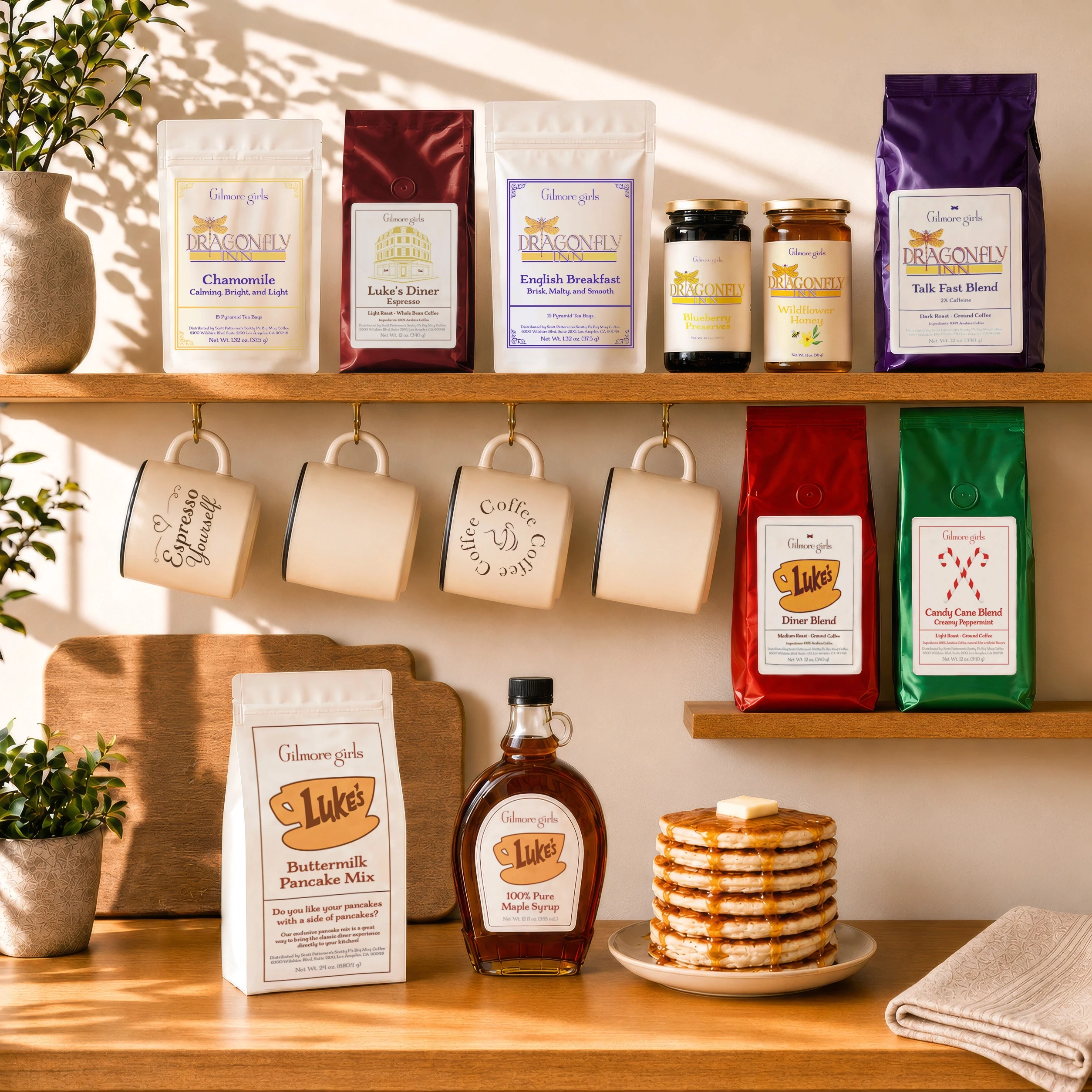 Gilmore Girls Packaging setup in a kitchen
