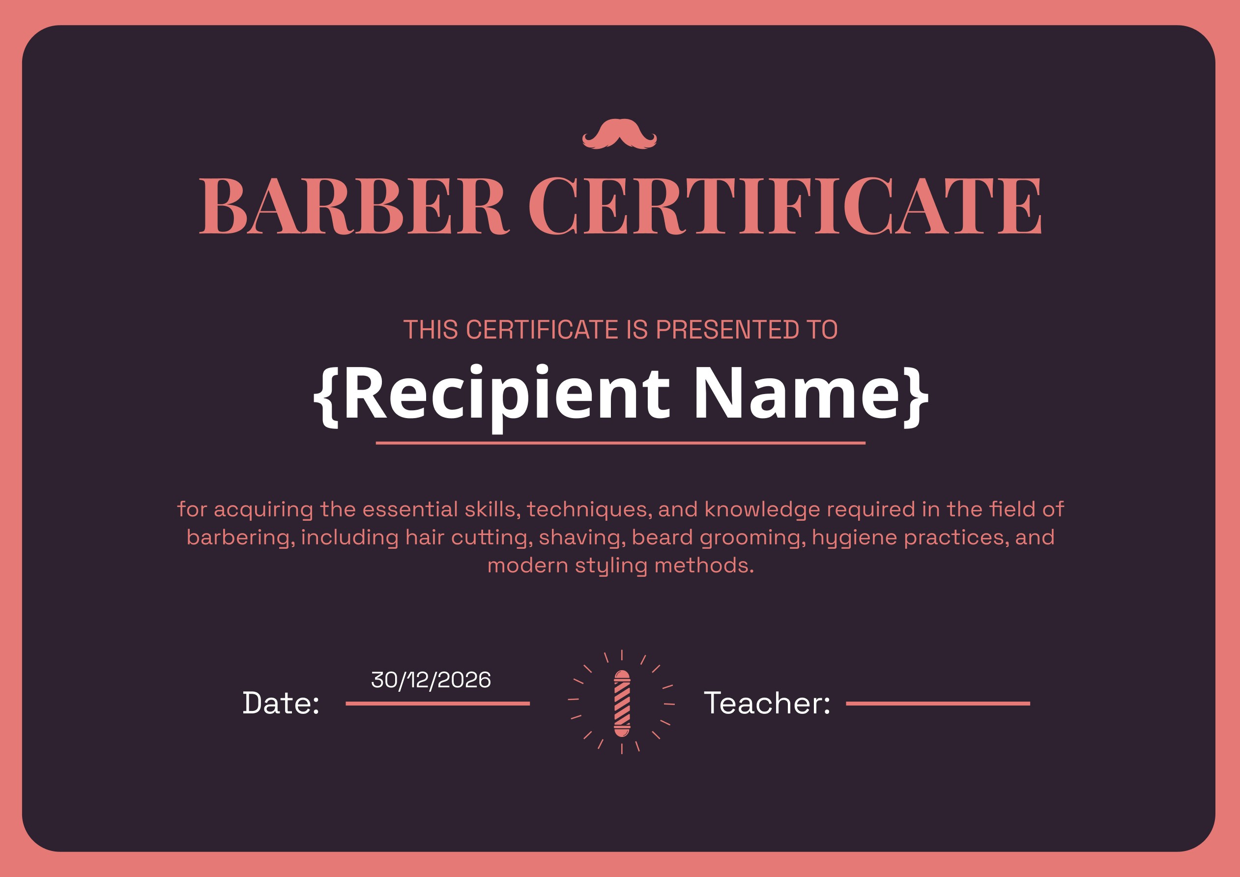 Wauld - Bold and sophisticated barber certificate template
