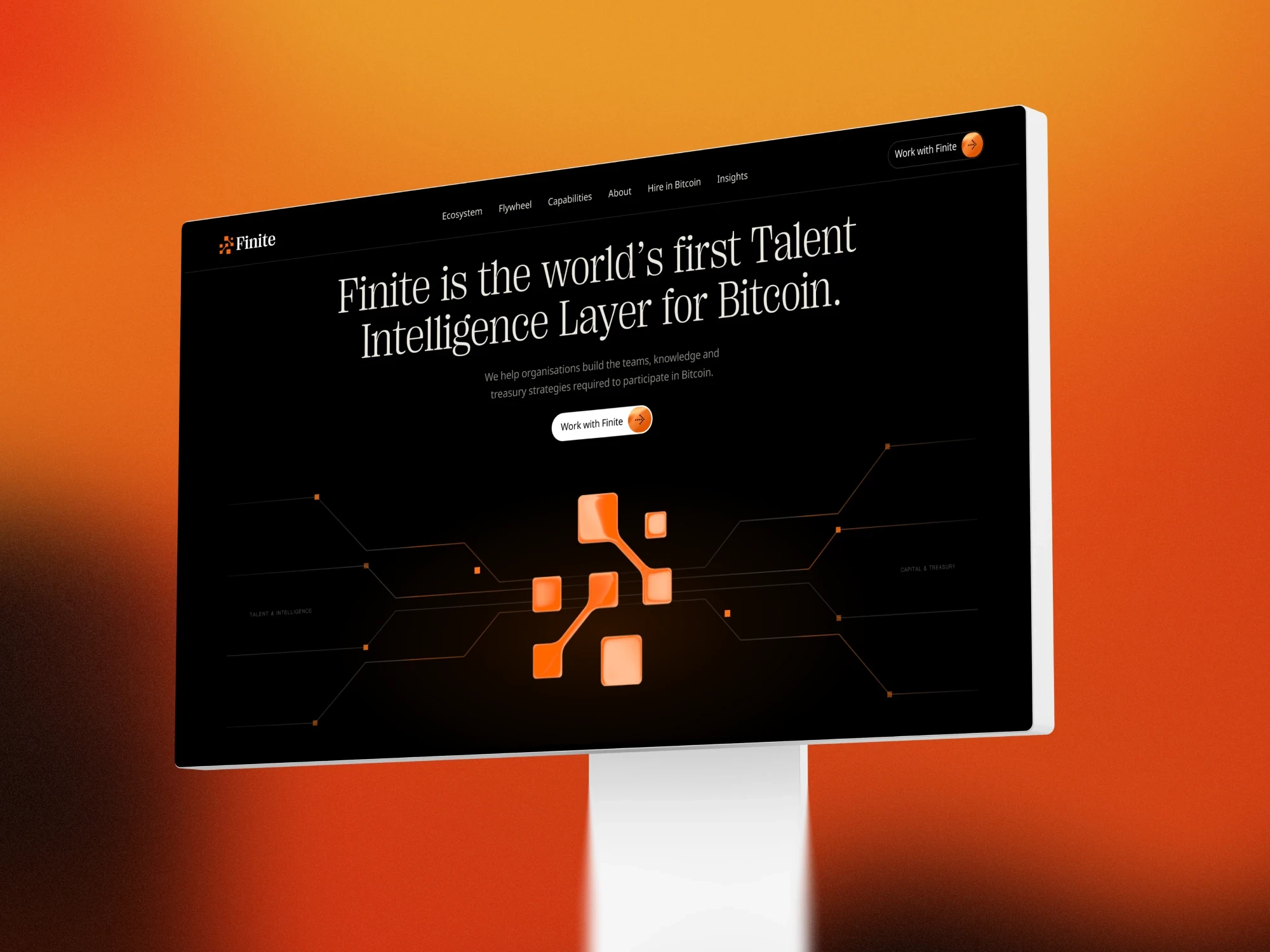 Finite Bitcoin website design shown on a desktop monitor