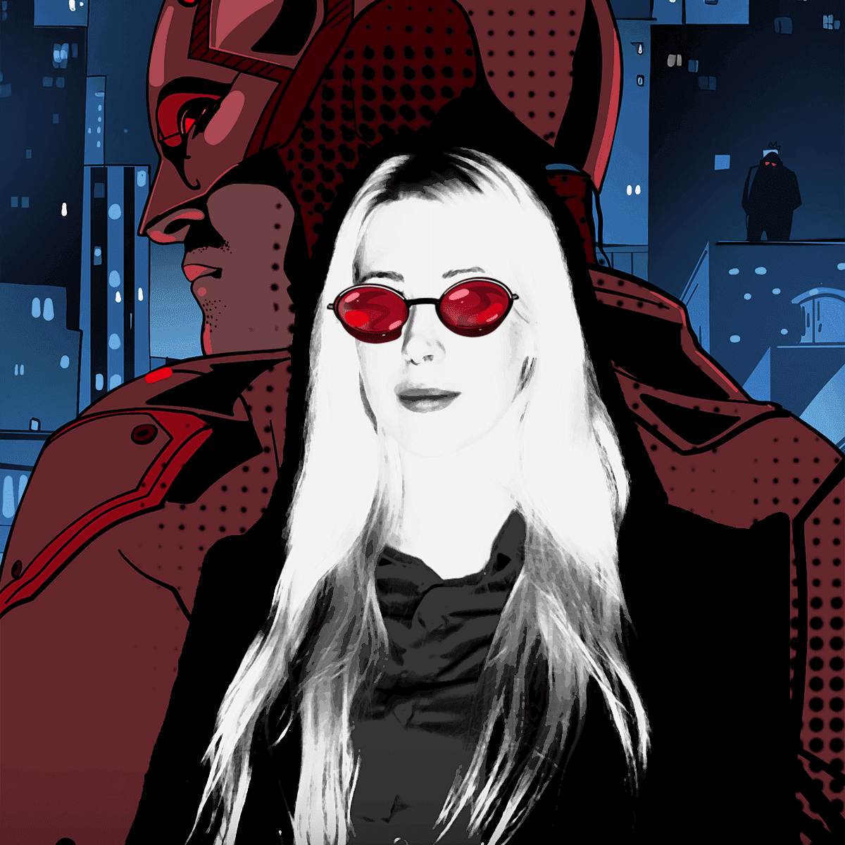 Influencerin posiert bei der Daredevil Premiere von Disney+ mit personalisiertem Serien-Keyvisual