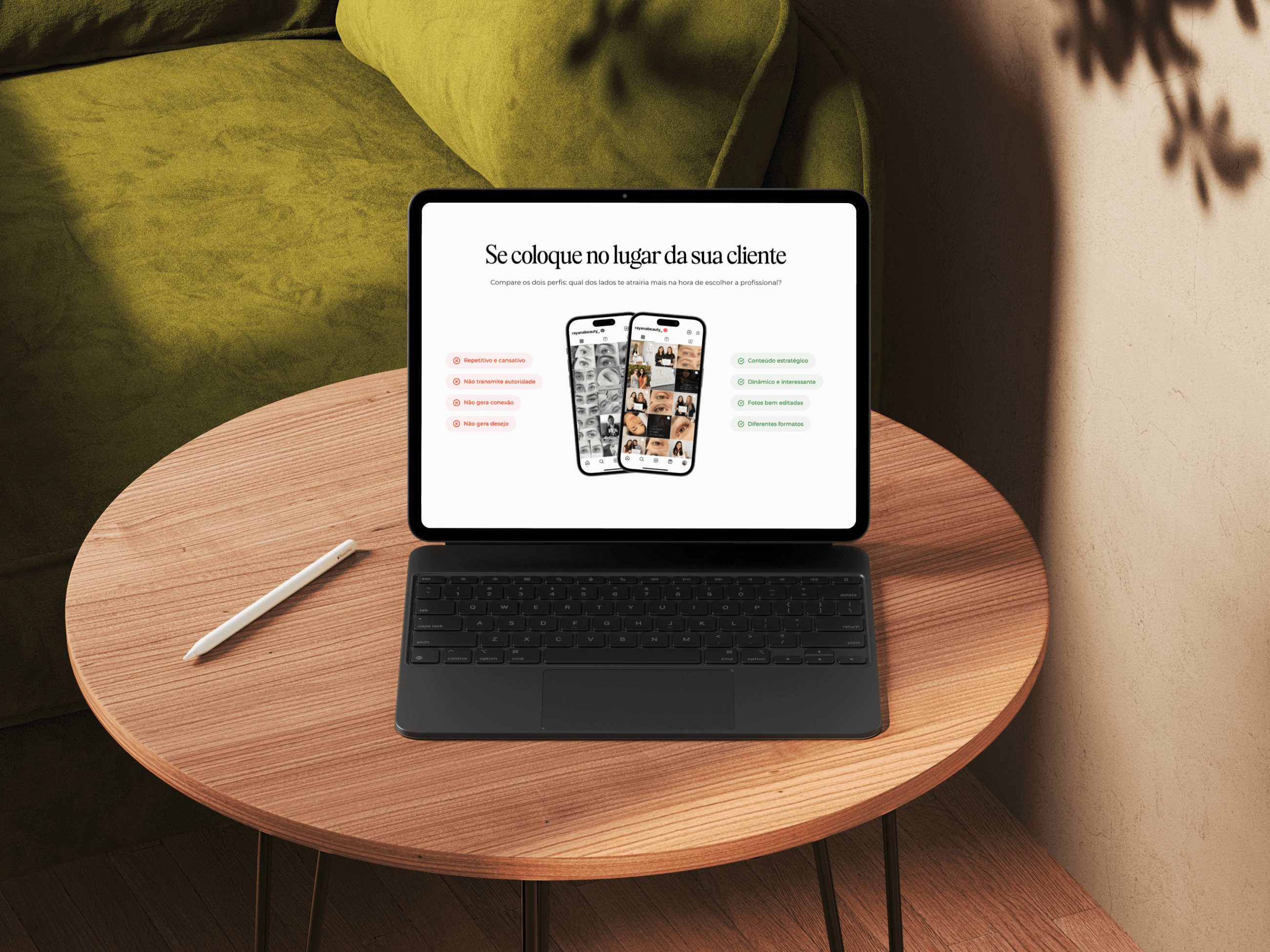 Mockup tablet da landing page para Rayana Beauty.