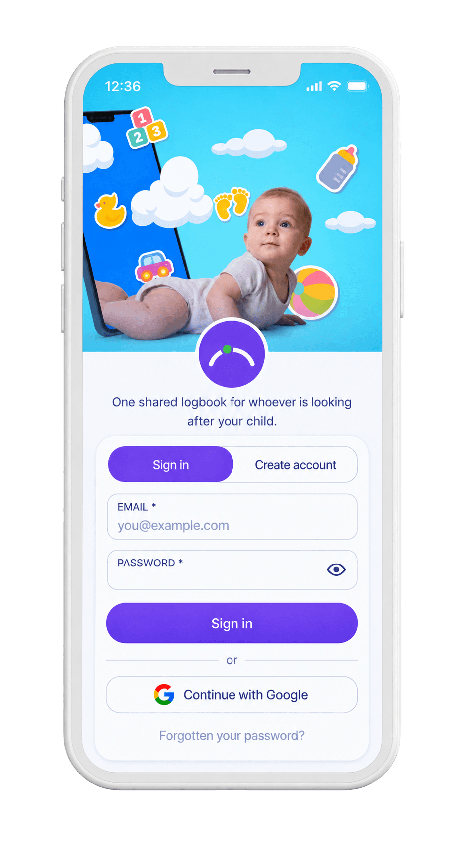 A phone showing the app