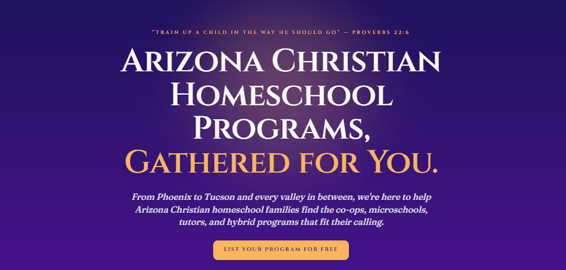 Arizona Christian Homeschool Programs promotional graphic inviting families to explore statewide Christian education options.