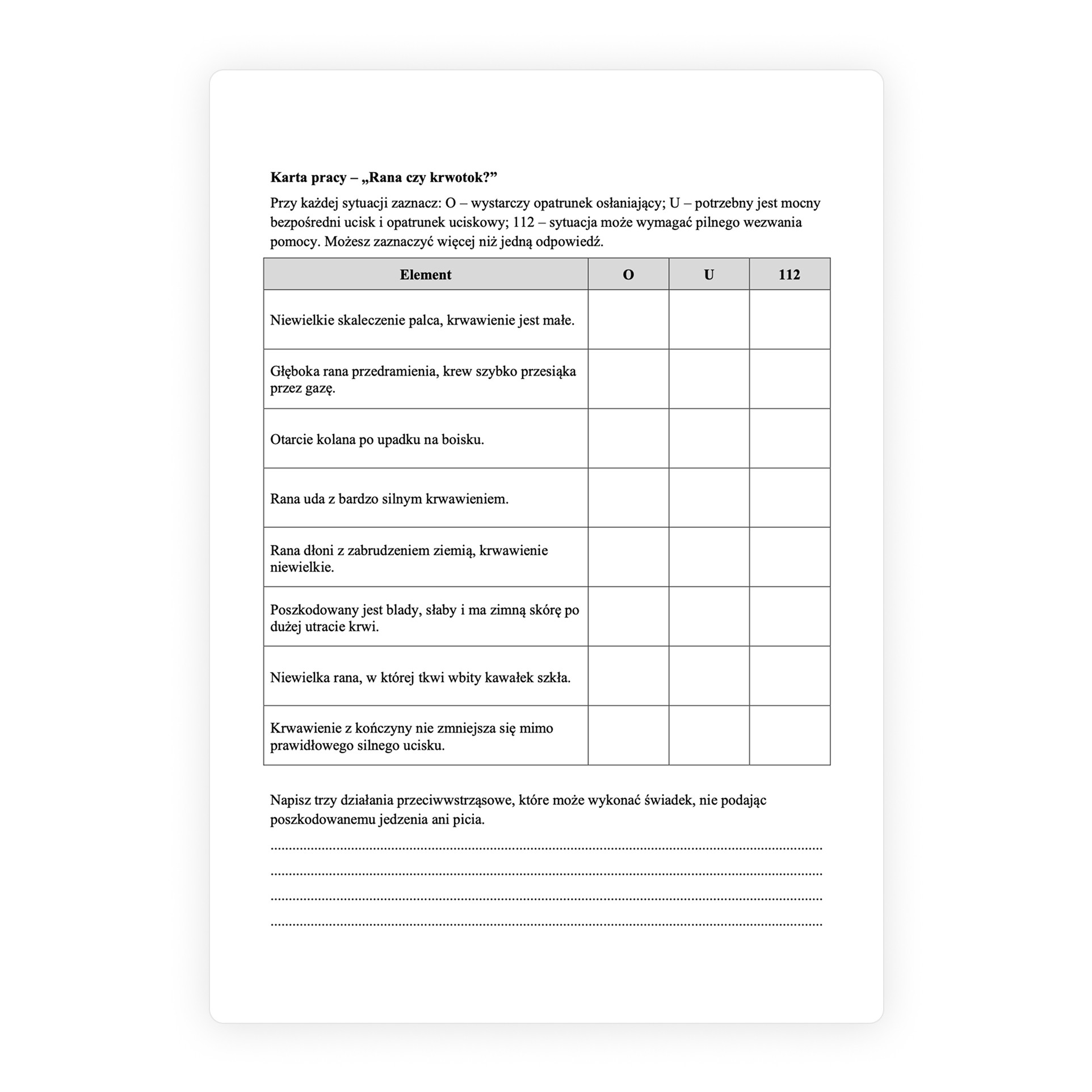 Edukacja dla Bezpieczeństwa – Karta pracy
