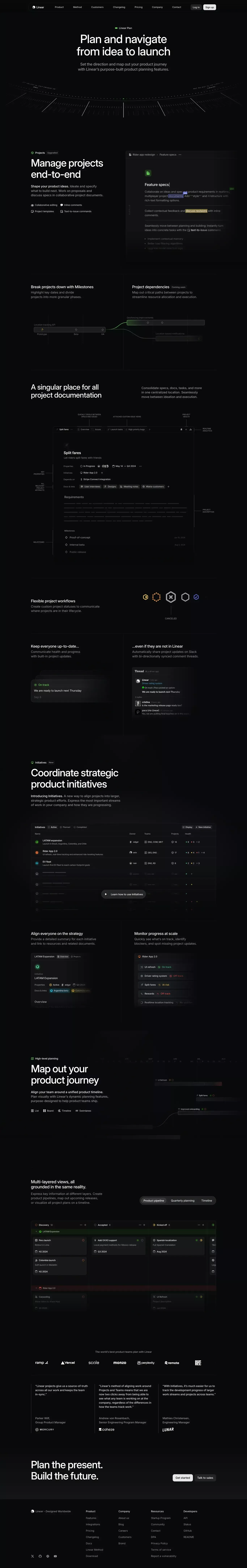 Linear Plan – Set the product direction landing page screenshot showcasing Tech design