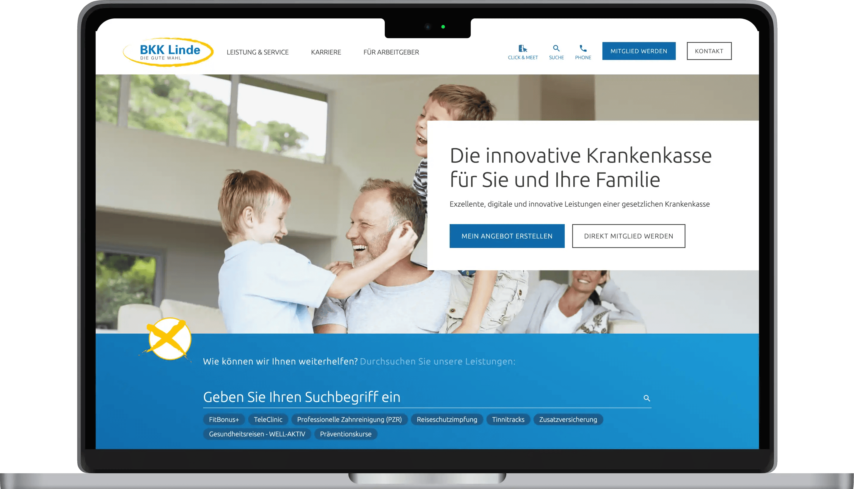 Desktopansicht der Webseite von BKK Linde