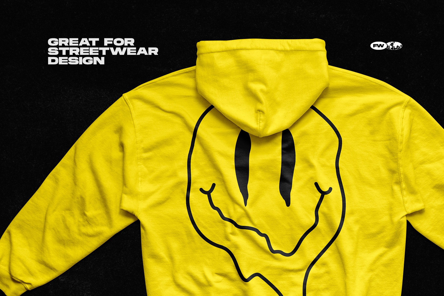 Y2K Abstract Acid Shapes smiley graphic used in streetwear hoodie design