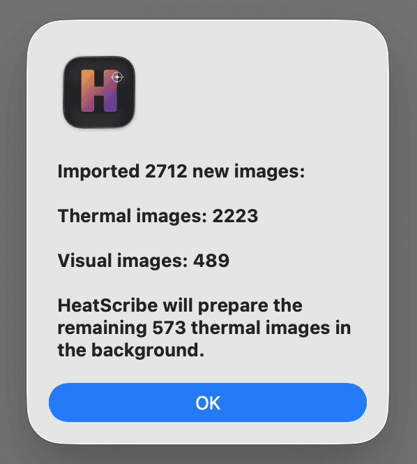 the image import confirmation dialogue box that details the status of all images imported