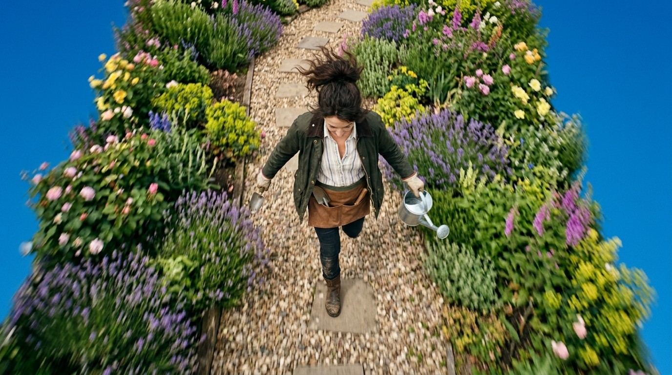 Woman sitting in a field of flowers