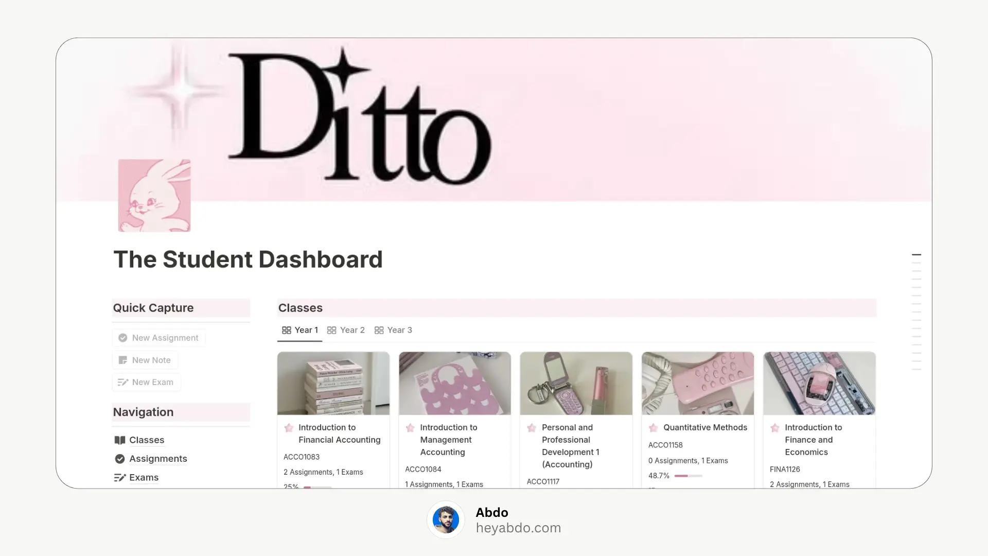 Aesthetic student notion dashboard