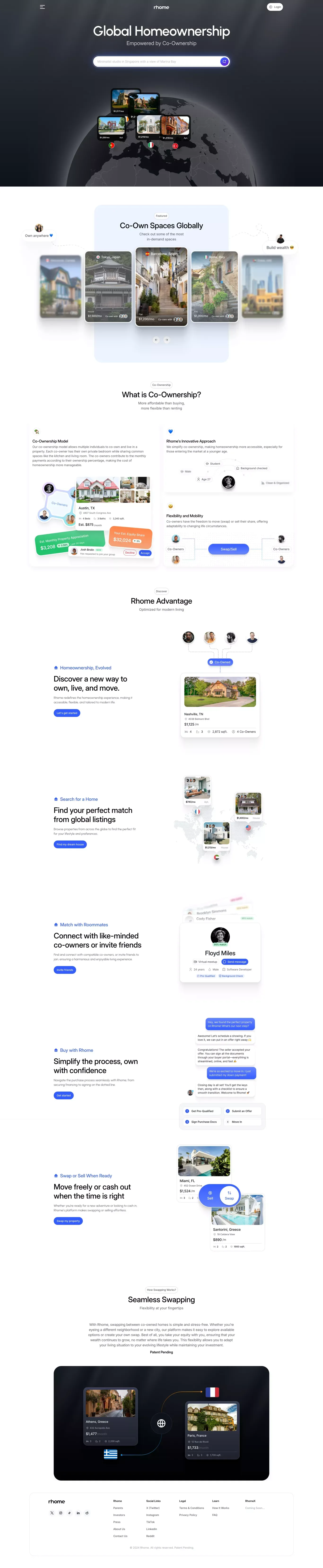 Rhome landing page screenshot showcasing Real Estate and Tech design