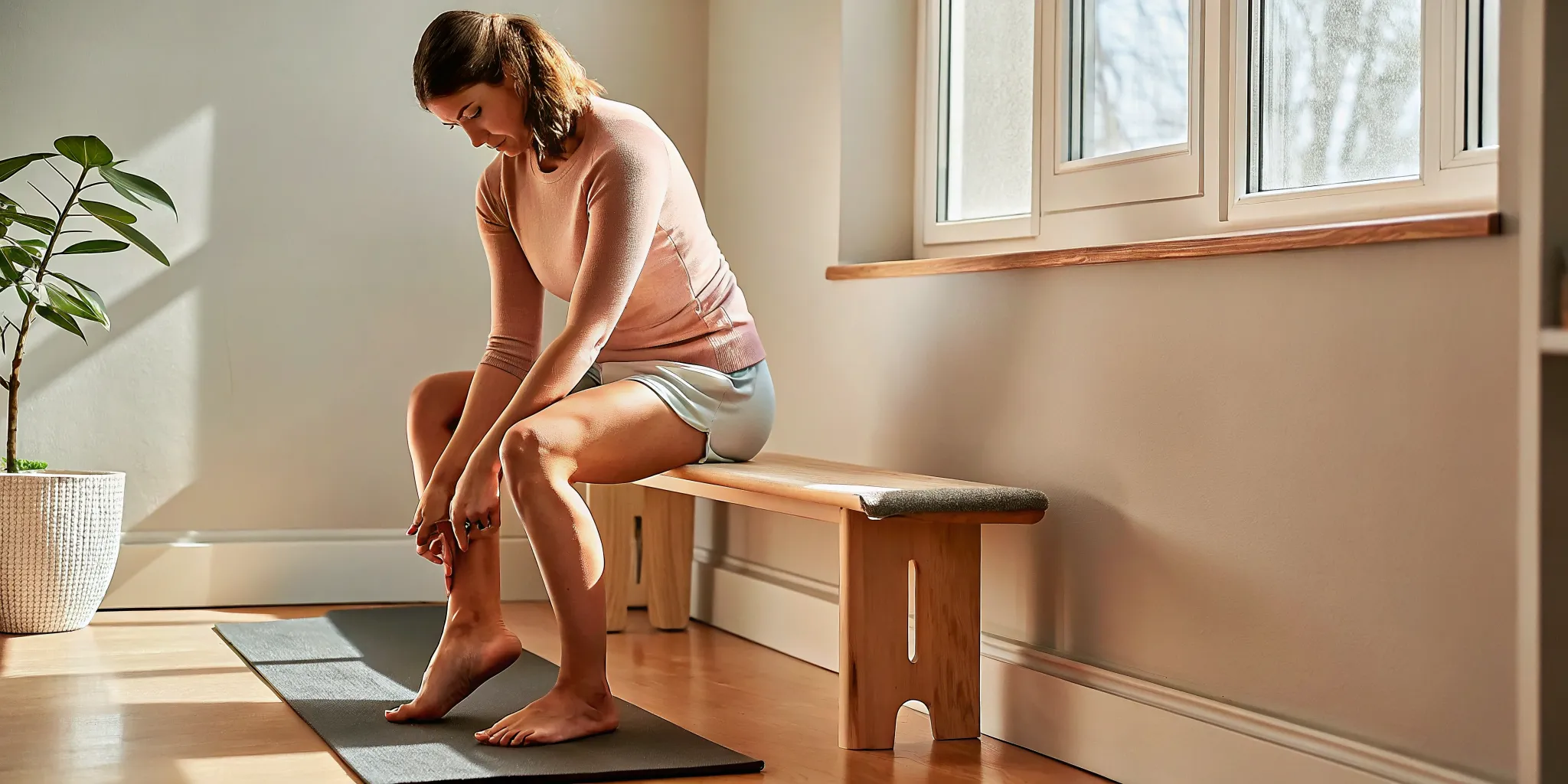 Woman massaging her foot to relieve a painful foot cramp.
