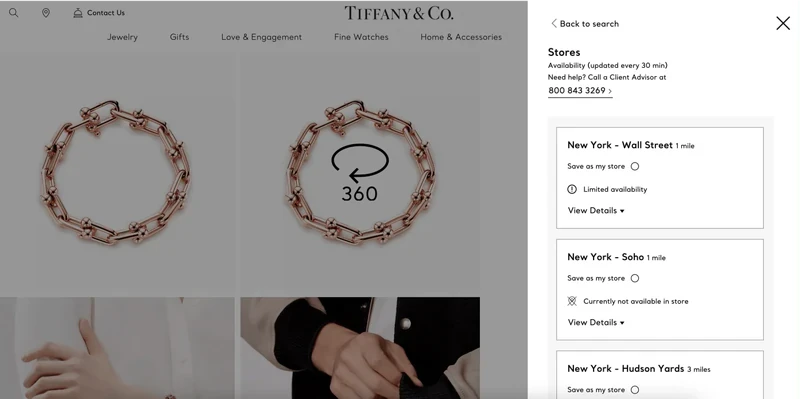 Tiffany & Co location lightbox example