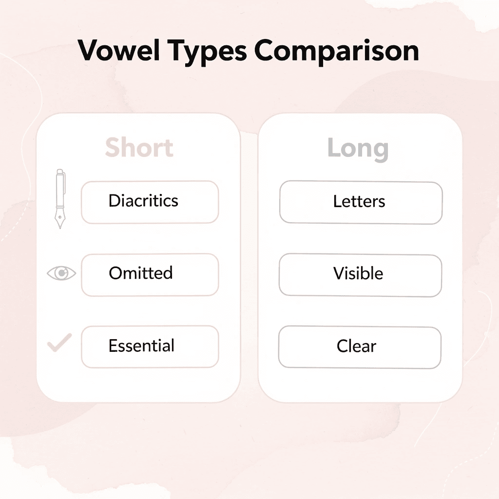 Comparison table of short versus long Arabic vowels