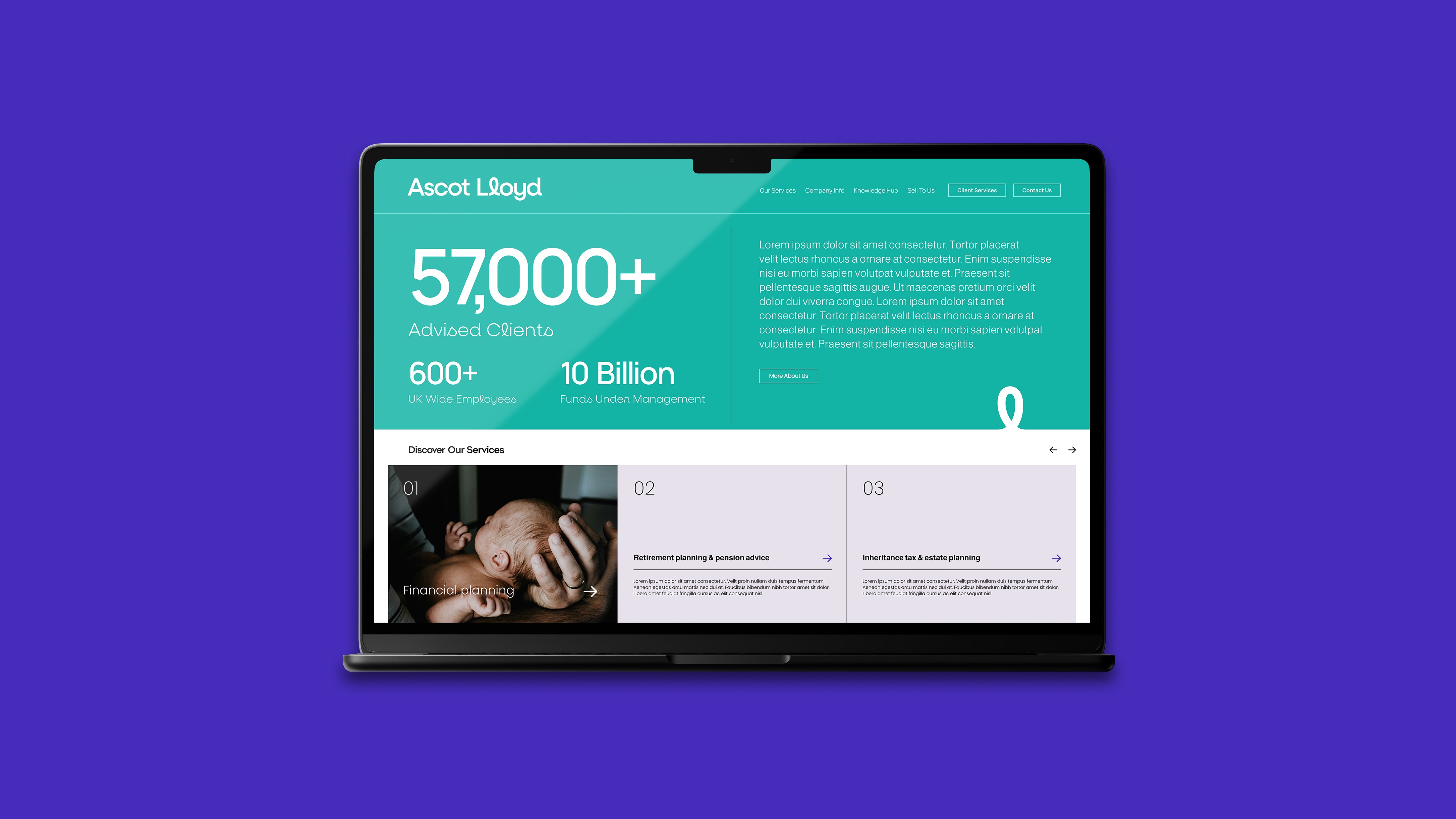 Man holing iPad showcasing Premier Miton web design concept screen.