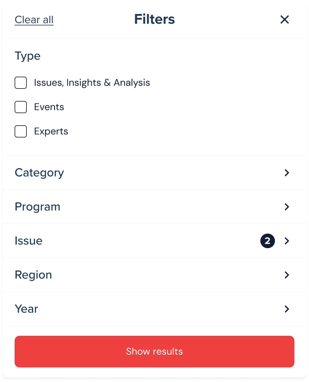 Filters sheet with a count of 2 on the Issue row