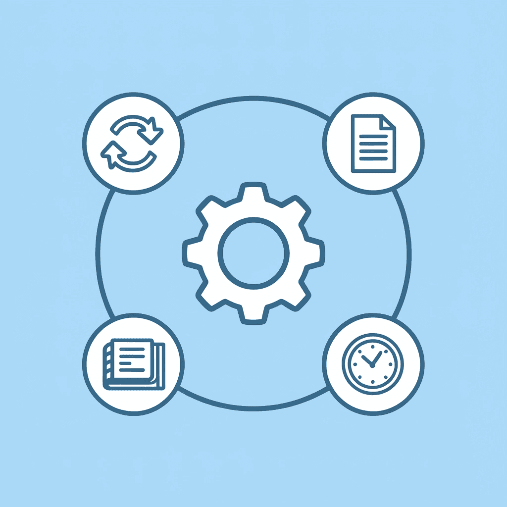 Central hub labeled 'Document Review' connected to four surrounding elements: liability evaluation, definition consistency, clause analysis, and judgment