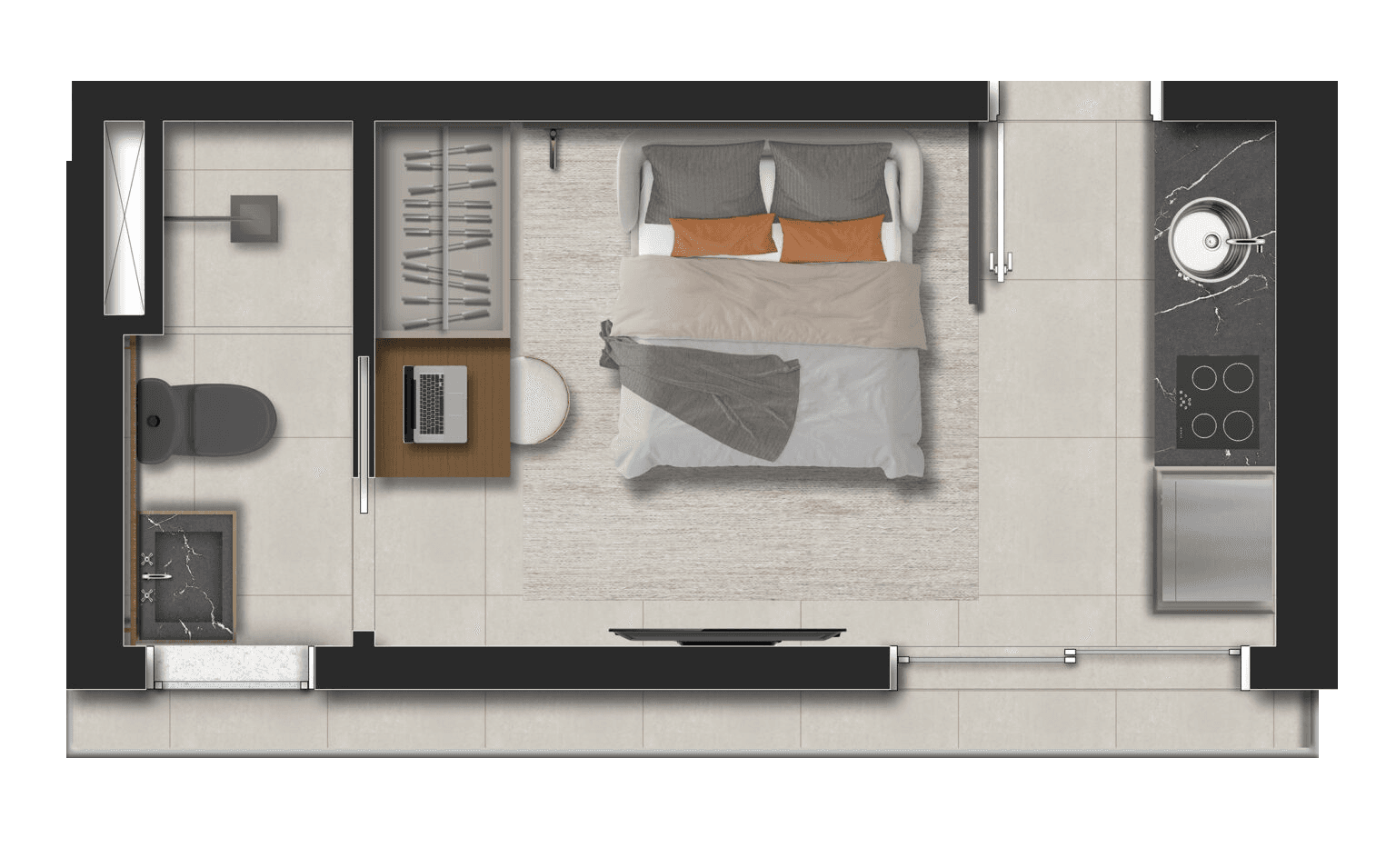 Planta do apartamento studio de 17m²