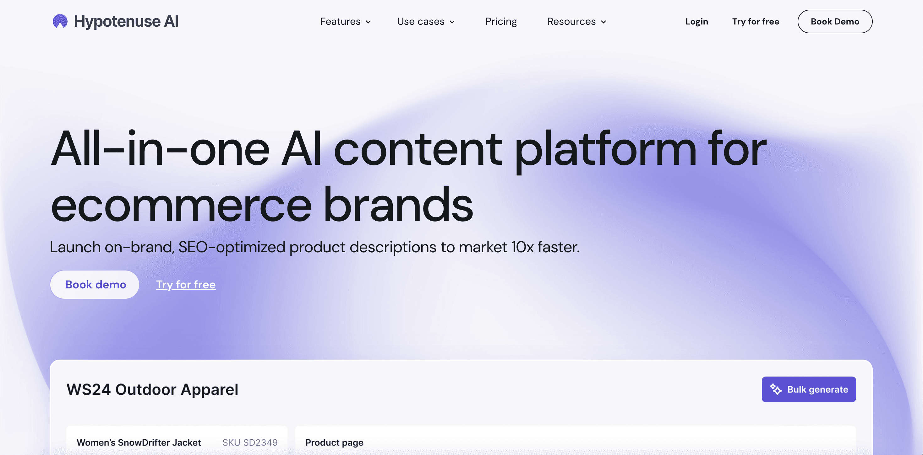 Hypotenuse AI home page