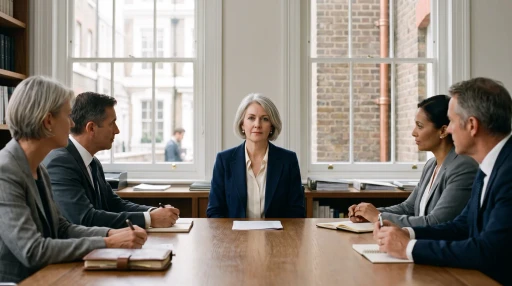 A board meeting with a woman at the head of the table