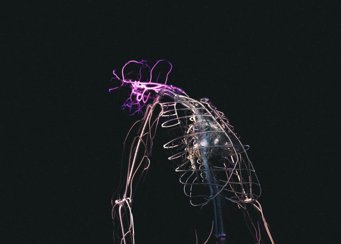 Biohacking: generated image of the boy's nervous system on a black background