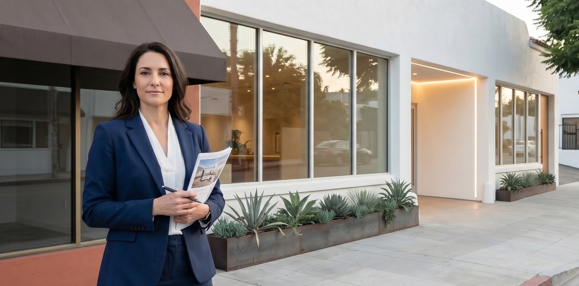 Appraiser at a commercial property exterior