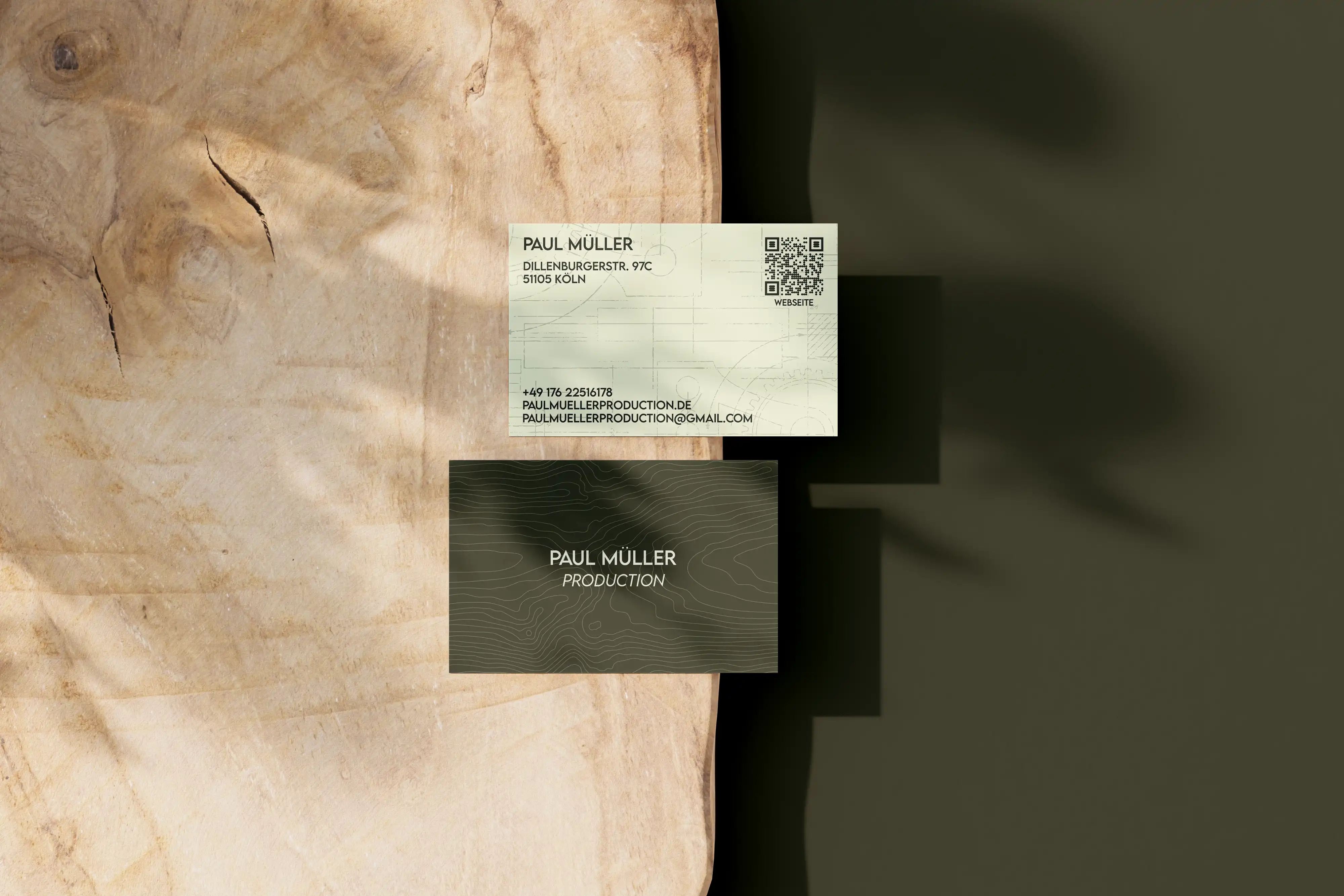 Gestaltete Visitenkarten für Paul Müller Production im einheitlichen Corporate Design