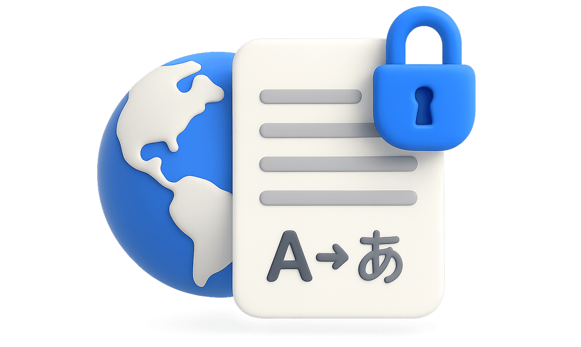 Globe with document and lock icon, secure translation process