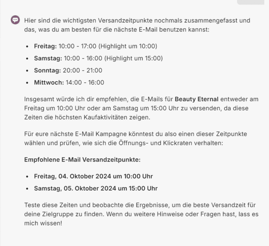 Hello E-Mail empfiehlt basierend auf vergangenen Daten die beste Versandzeit