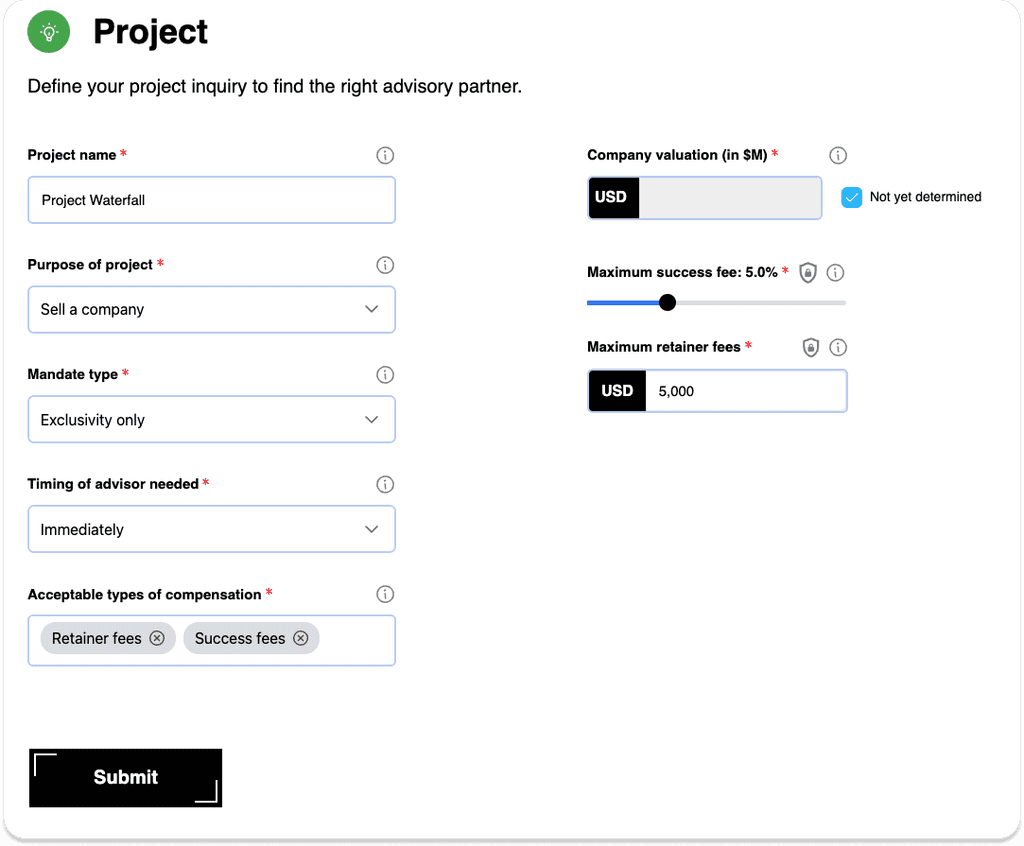 Screenshot of Inquiry Form for Businesses | getana.io 