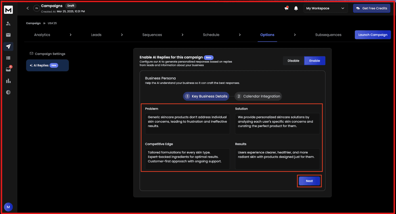 Generate replies with ReachInbox’s AI reply agent